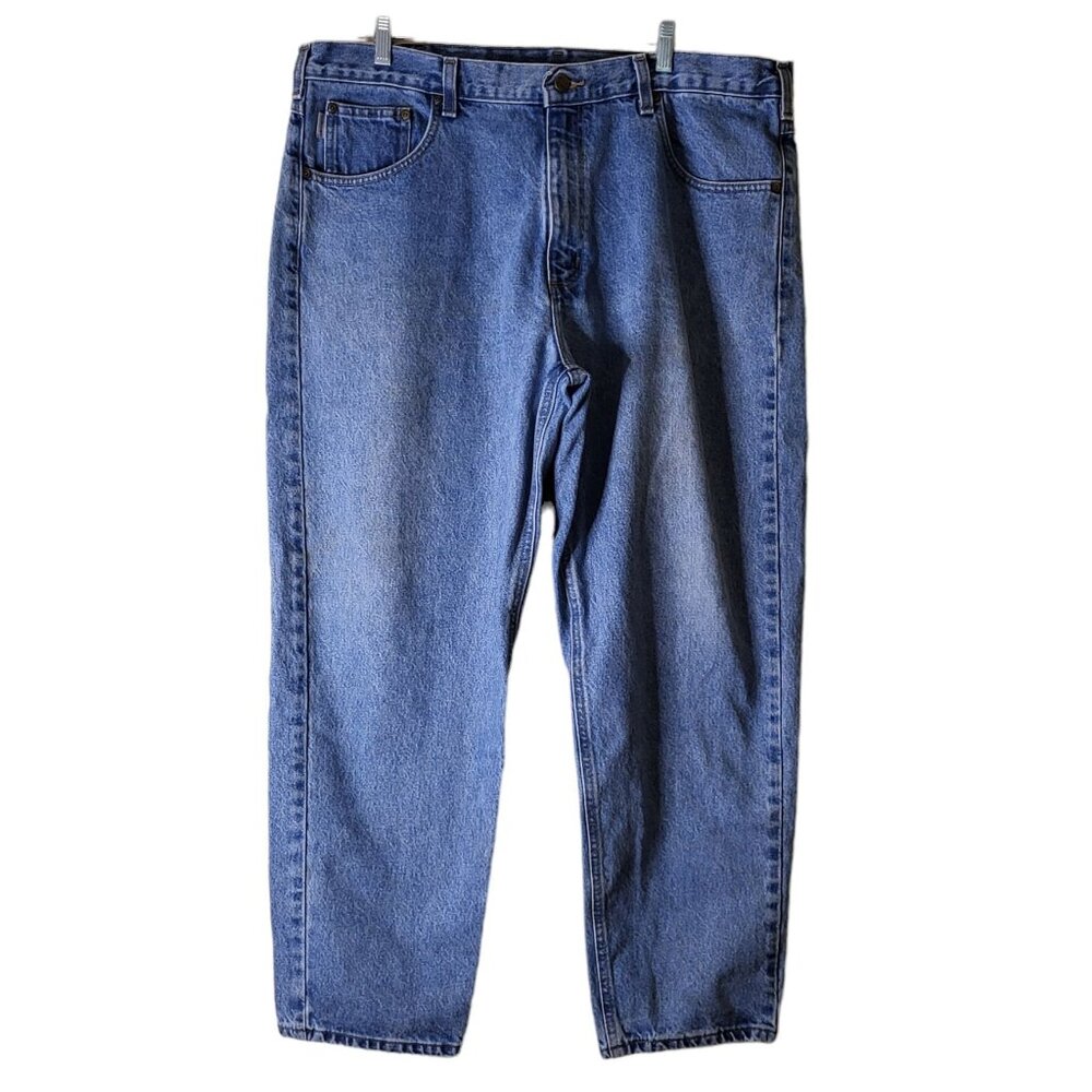Men's Carhartt Blue Denim Work Jeans Size 40 x 30 Relaxed Fit B17-STW